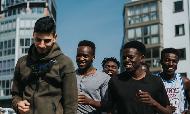 Young people walking through Birmingham city centre