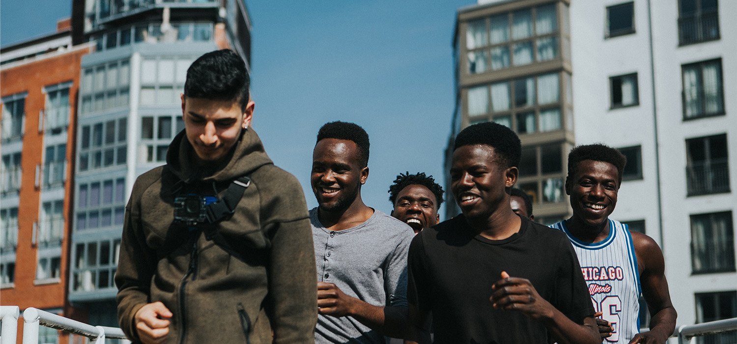 Young people walking through Birmingham city centre